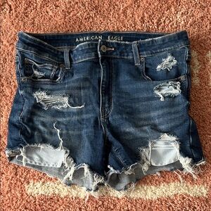 American Eagle Outfitters Distressed Dark Blue Denim Cutoff Shorts